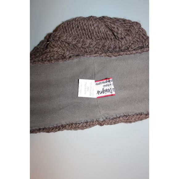 Nirvanna Designs HAT Cable Knit Brown Merino Wool Hand Knit Lined Woman’s - Picture 2 of 9